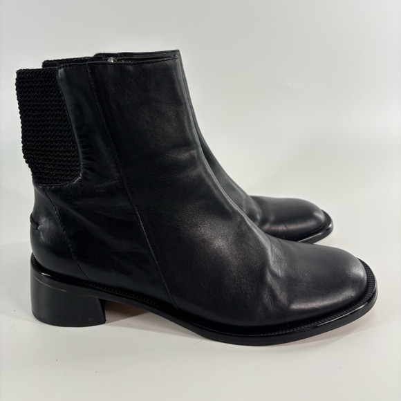 The Sak Shoes - The Sak black leather Chelsea boot 8 chunky block heel crochet detail